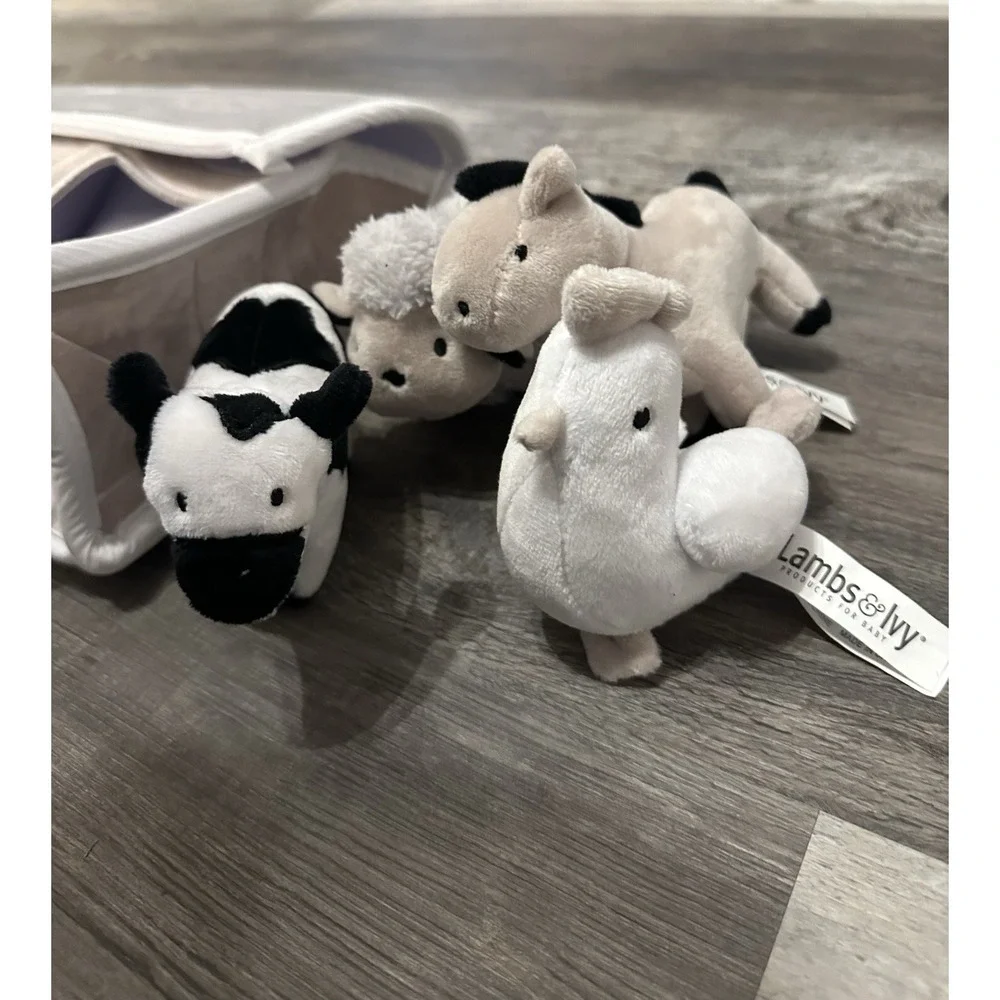 Lambs & Ivy Baby Farm Plush Barn 4 Stuffed Animals‎ Toy Taupe Farming Cow Sheep
